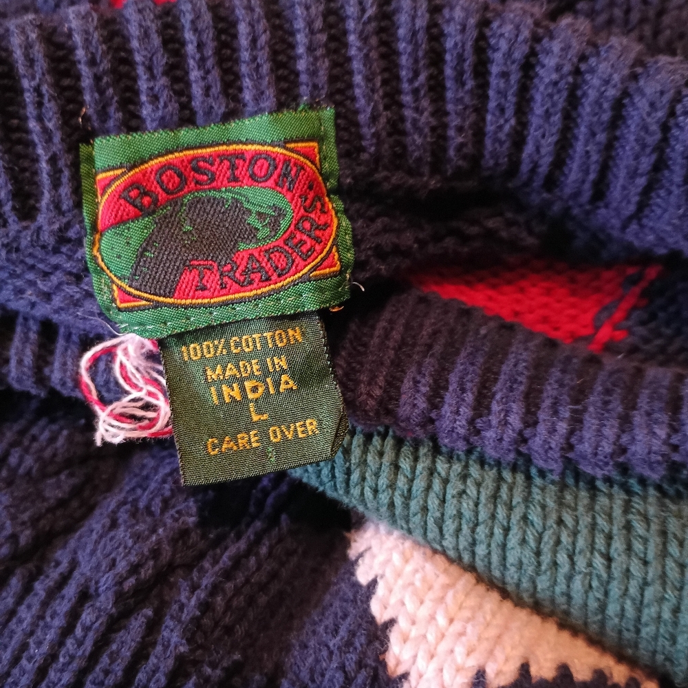 VTG Boston Traders 100% Cotton Knit Sweater large Made in India W/ Flaws. This - Picture 10 of 15